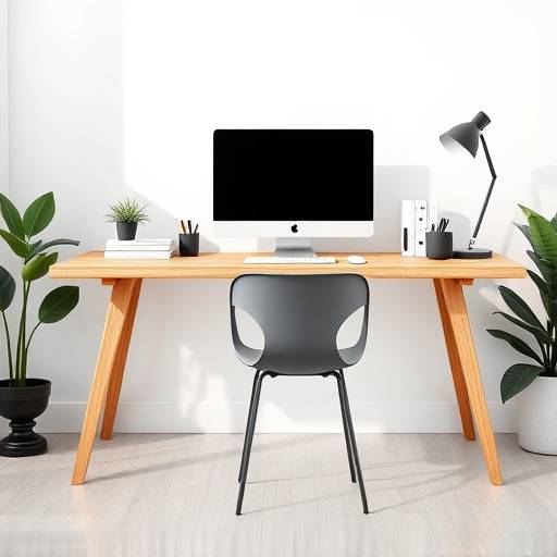 Escrivaninha de madeira com design moderno e espa√§o para computador, ideal para home office.